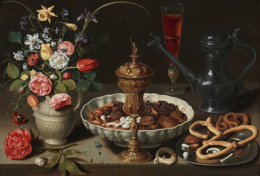 Still life With Nuts, Candy, and Flowers by Clara Peeters