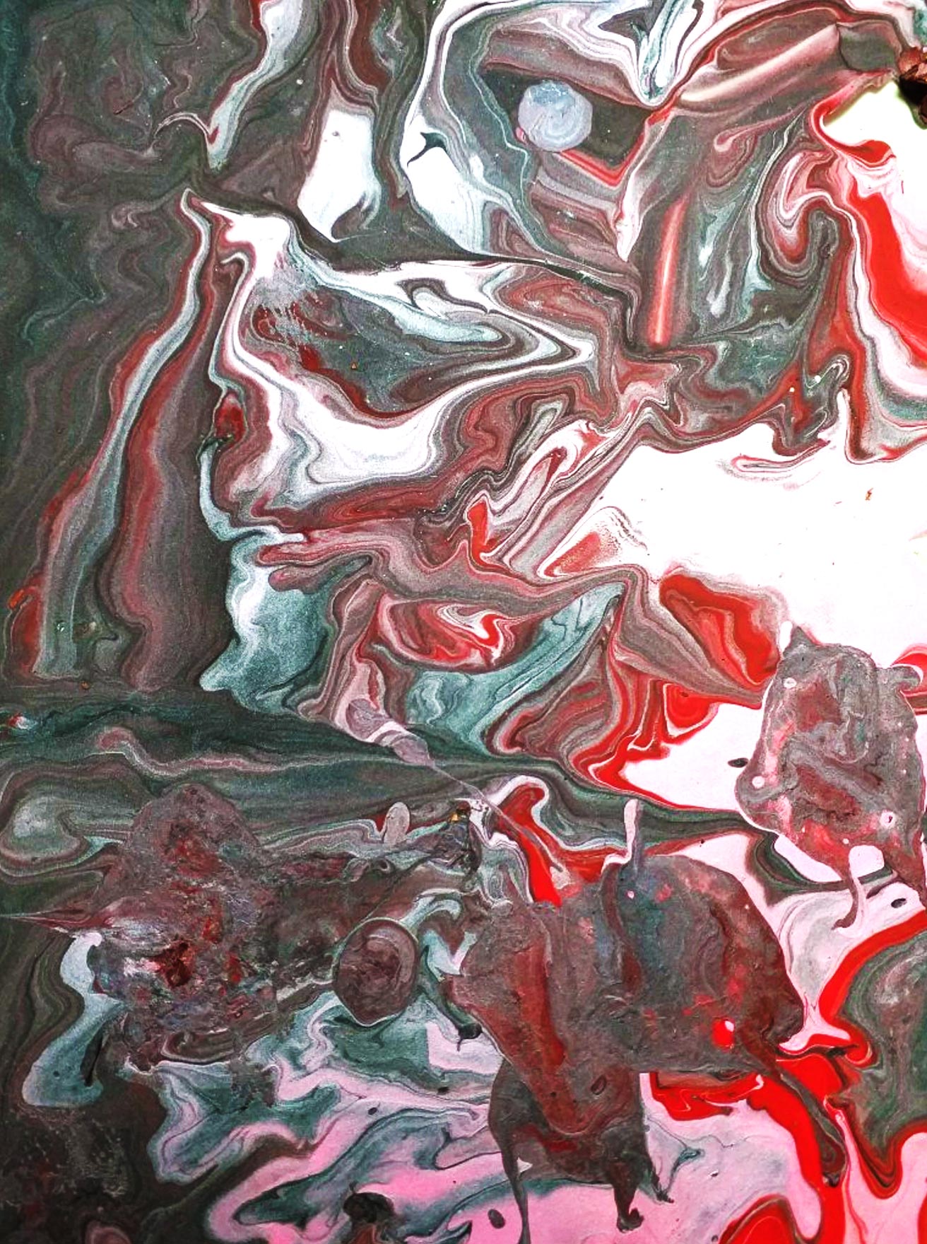 red, purple, black and silver acrylic paint